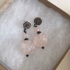 Light Pink Silver Flower Earrings